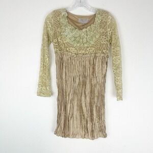 Pretty Angel Tunic Dress Womens Small Embroidered Lace Rosettes Silk Blend Fairy